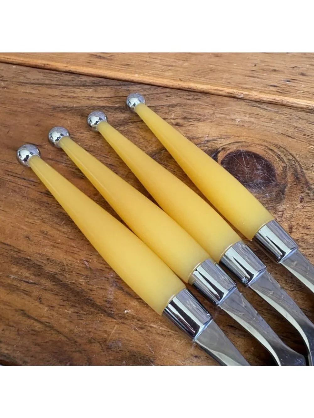 4 Cambridge Carnival MCM Yellow Plastic Handles Dinner Forks Stainless